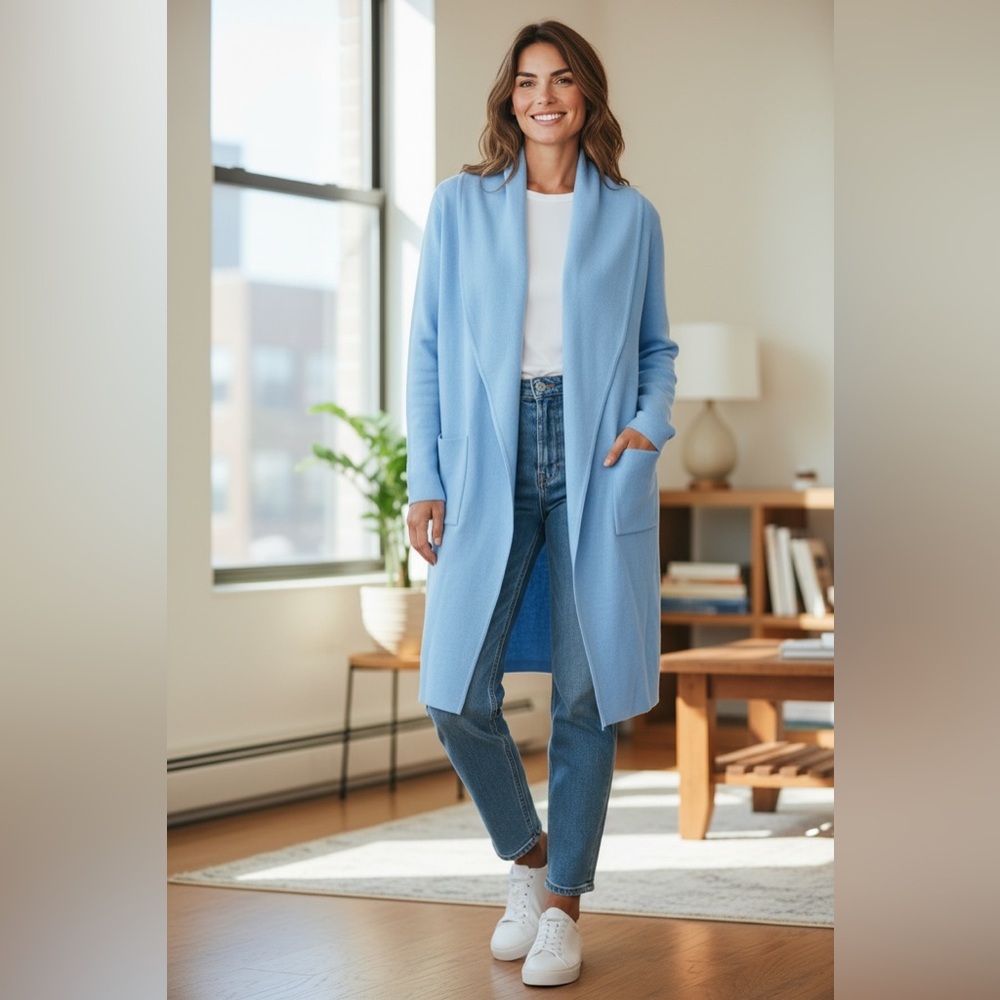NWT MaxSport Women's Light Blue Long open Cardigan knit Sweater